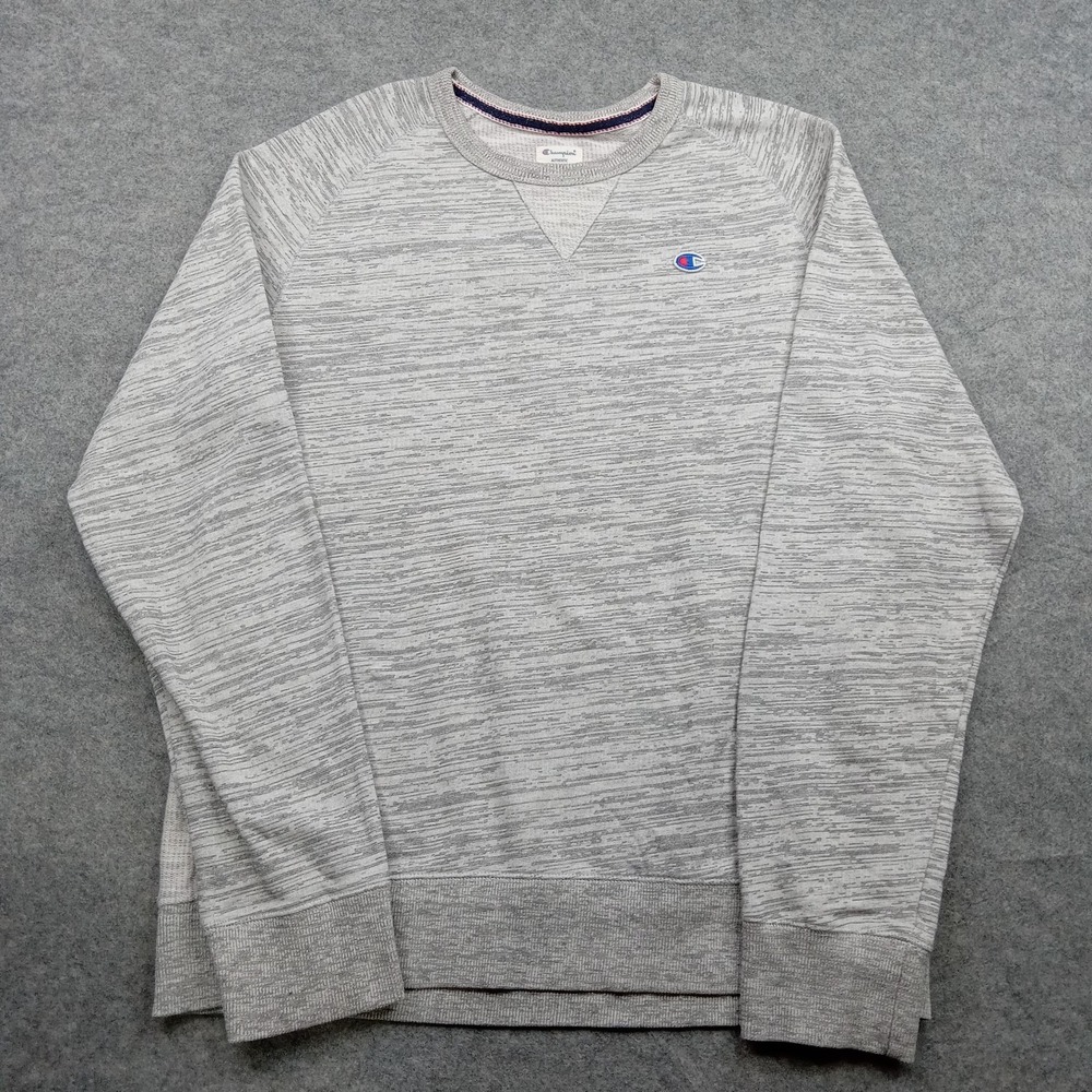Champion Sweatshirt Mens Large Gray Knit Pullover Crewneck Logo Athletic